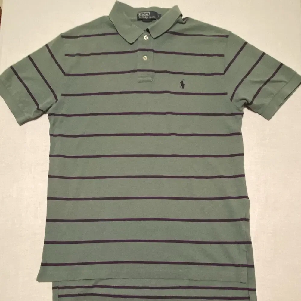 Polo Ralph Lauren Men’s L Green/Purple Striped Polo Short Sleeve Embroidered